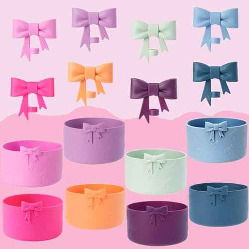 Cup Accessories Set for Stanley,Including 1Pcs Cute Bow Straw Cover Caps 10mm Reusable Straw Toppers,1Pcs Silicone Boot Sleeve for Stanley Quencher H2.0 Tumbler with Handle 30&40oz