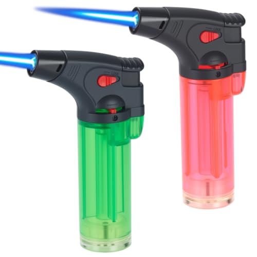 Adjustable Butane Lighters Refillable Jet Flame for BBQ Camping Candle - Red & Green