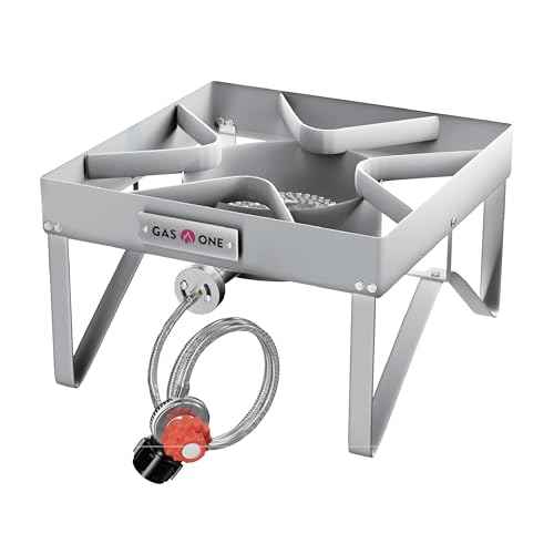 GasOne Stainless Steel Outdoor Propane Burner ? High Pressure Camp Stove with Adjustable Regulator & Steel-Braided Hose