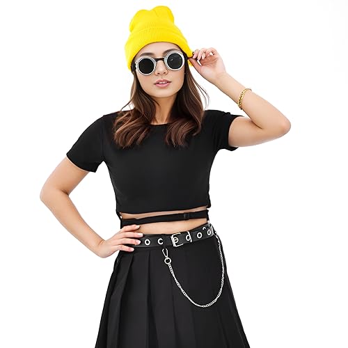 Vintage Steampunk Goggles Glasses with Yellow Beanie Hat, Halloween Costume Accessories for Adult, Halloween Cosplay Party Set