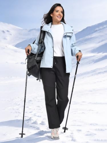 Women's Snow Ski Pants Waterproof Windproof Fleece Lined Insulated Hiking Trousers - 3X-Large Black