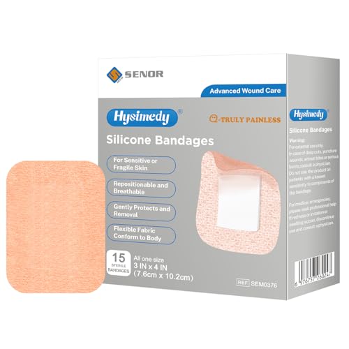 Silicone Adhesive Bandages Extra Large Size for Sensitive Fragile Skin 3"x4" 15 Counts Flexible Fabric Latex Free Hypoallergenic Breathable Bandages for Adhesive Allergy Wounds