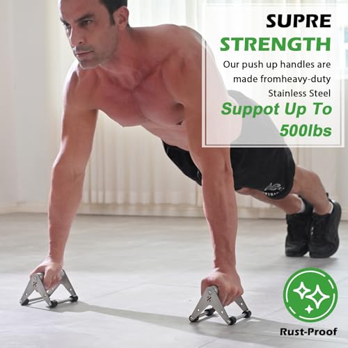 Heavy Duty Stainless Steel Push Up Handles for Strength Training - Support Up to 500lbs, Non-Slip Gym Exercise Equipment
