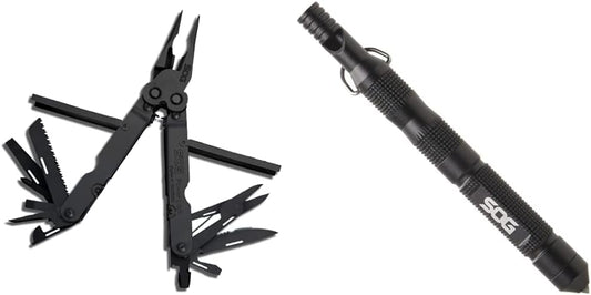 SOG PowerLock Multi-Tool- Compound Leverage Technology with EOD Crimper Device, 420 Stainless Steel Body, 18 Lightweight Specialty Tools (B61N-CP) , Black