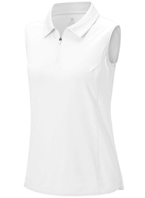 BGOWATU Women's Sleeveless Golf Polo Shirts 1/4 Zip Tennis Tank Tops with Collar UV Protection Dry Fit White S