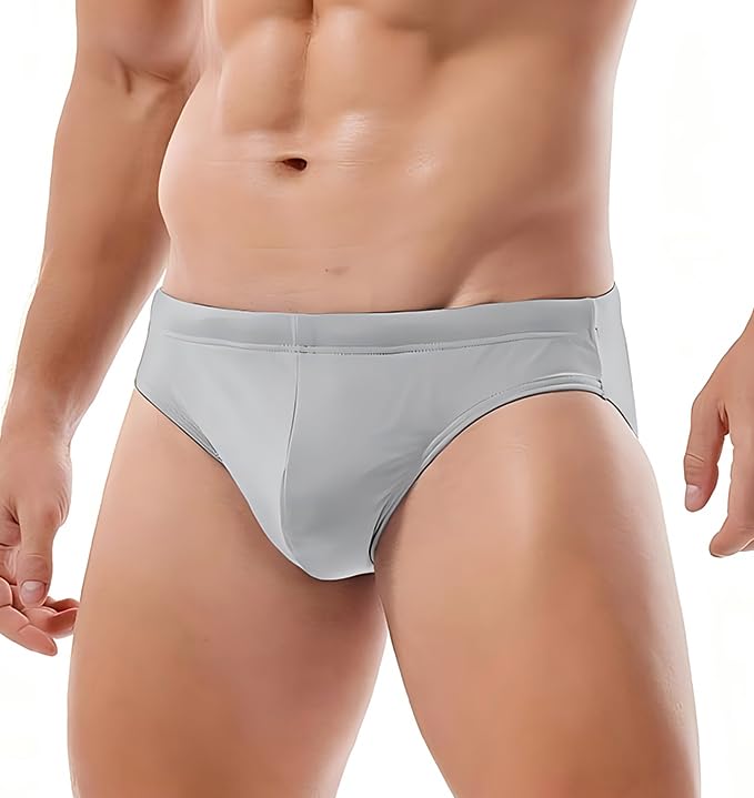 Men's Quick Dry Swim Briefs with Drawstring - Large Gray