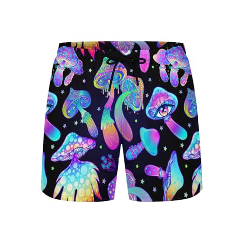 Mens Swim Trunks with Compression Liner - Medium / Mushroom - 5.5 Inch Inseam Quick Dry Beach Shorts