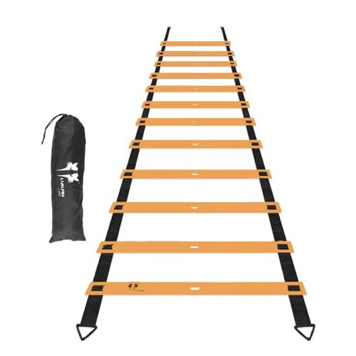 LYKAN FIT 20ft Sports Agility Ladder for Men Women and Kids, Speed Youth Soccer Agility Training Equipment for Football, Exercise, Soccer, Tennis, Legs Workout with Carry Bag (Neon Orange)
