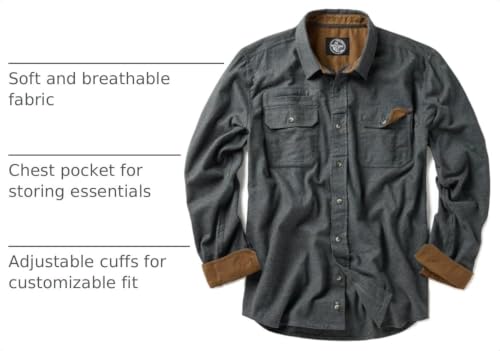 Men's Flannel Shirt - All Cotton Button Down, Long Sleeve, Brushed Warm Casual Plaid, Grey Large Tall Variation