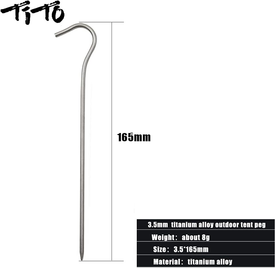 TiTo Titanium Shepherd Hook Tent Stakes Tent Pegs Tent Stakes Dia 3.5mm and Length 165mm About 8.2G.(6-Pack) (Rainbow Color)