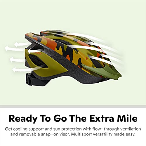 Kids Camo Bicycle Helmet for 8-14 Years - Lightweight, Adjustable Fit, Air Vents, Visor