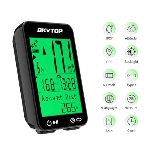 Wireless GPS Bike Computer with Standard Mount, 9 Languages, 2.4" Screen, IPX7 Waterproof