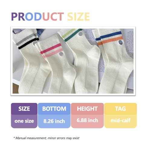 Womens Solid Color Two Stripe Crew Socks Casual Athletic Smiling Face Ankle Socks for women Girls
