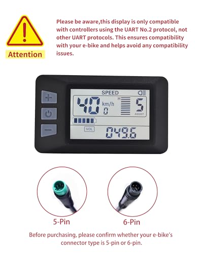 LCD P3H Ebike Display for 24V-60V Electric Bikes - UART No. 2 Protocol, Variation LCD-P3H-5PIN