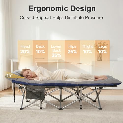 Oversized Camping Cot with Mattress Pad - Mist Variant, 78x32in, Heavy Duty Support