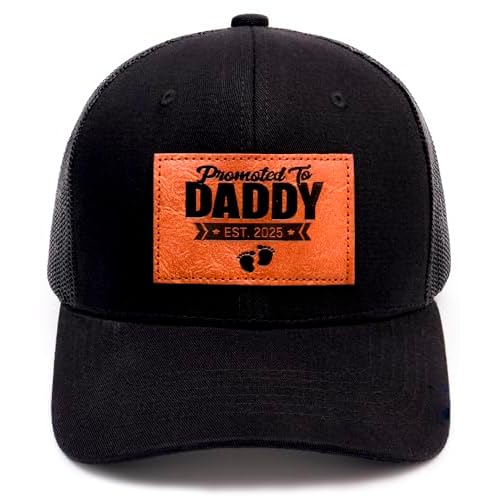 Promoted to Daddy Est. 2025 Hat, Baby Gift for New Daddy, Perfect New Father Gift First Dad Hat, Fathers Day Birthday Gifts for 1st Papa Trucker Baseball Cap Black