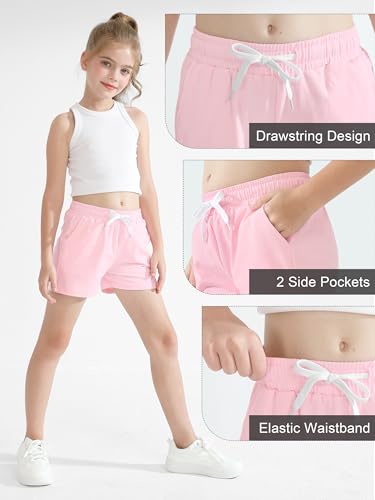 Girls Athletic Shorts 5 Pack Cotton with Pockets - Sizes 2-16Y