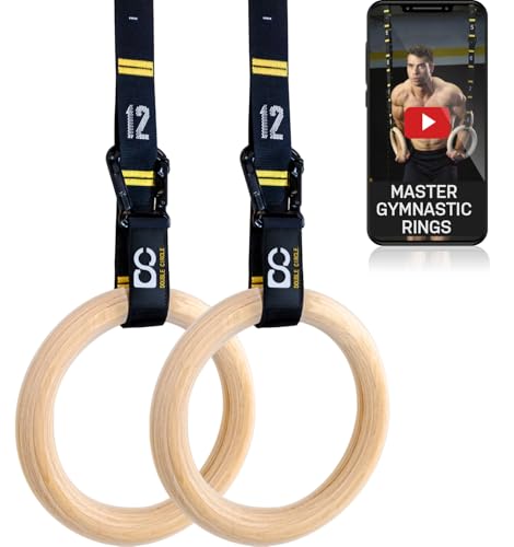 Double Circle 1.1 Inch Wooden Gymnastics Rings with Straps - Calisthenics Equipment