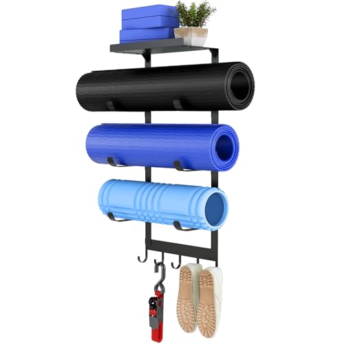 Yoga Mat Wall Mount Organizer 4-Tier Storage Rack Black - Wall Mount Yoga Mat Holder
