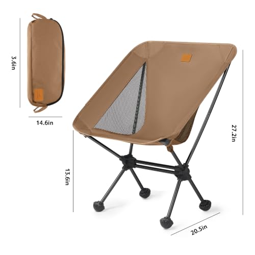 Naturehike Ultralight Camping Chair Coyote Brown - 2.12 lbs Portable Seat with Anti-Sinking Feet