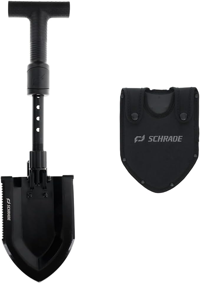 Schrade Delta Class Pay Dirt Shovel 1 lbs with Folding Capabilities, Durable 3Cr Steel, Black Oxide Finish for Outdoor Exploring, Hiking