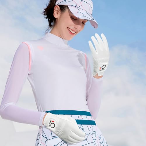 Women’s Waterproof Golf Gloves - White, Worn on Both Hands, Small