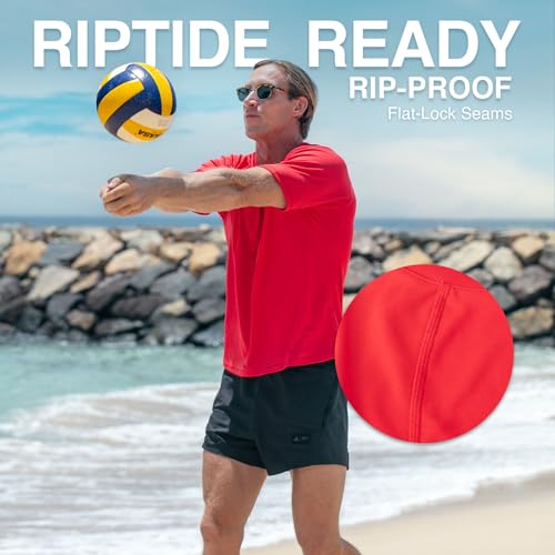 Men's UPF 50+ Short Sleeve Swim Shirt - Red, Medium Rash Guard