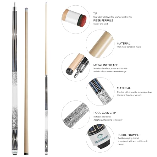 HomeSeason 58-Inch Pool Cue Stick with 21oz Bag, Low Deflection Maple Wood, 3D Grip
