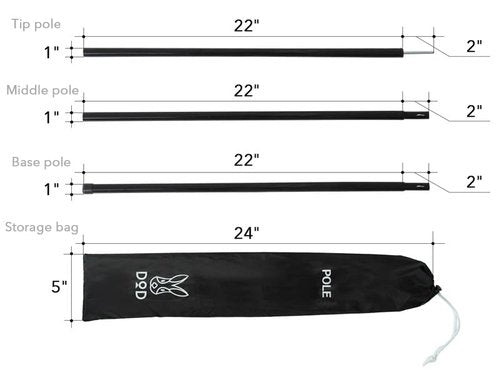 DOD Kiso Height Adjustable Tent Poles - Heavy Duty for Tarp, Canopy, Awning, Shelter - Easy Setup