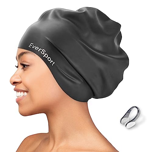 Large Waterproof Swim Cap for Braids Dreadlocks Women Men Black