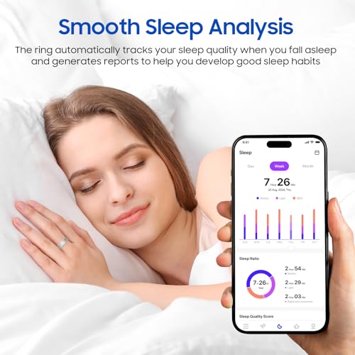 Smart Health Ring, Featuring Heart Rate, Stress and Sleep Monitoring Functions, Compatible with iPhone and Android, Waterproof Fitness Tracker for Women & Men, No Subscription Fee. (Gold, 8)