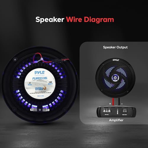 5.25 Inch Marine Waterproof Speakers with LED Lights - 2 Pack, 180W, Low Profile