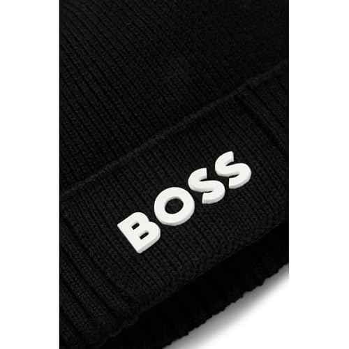 BOSS Mens Small Logo Cotton Blend Knit Hat