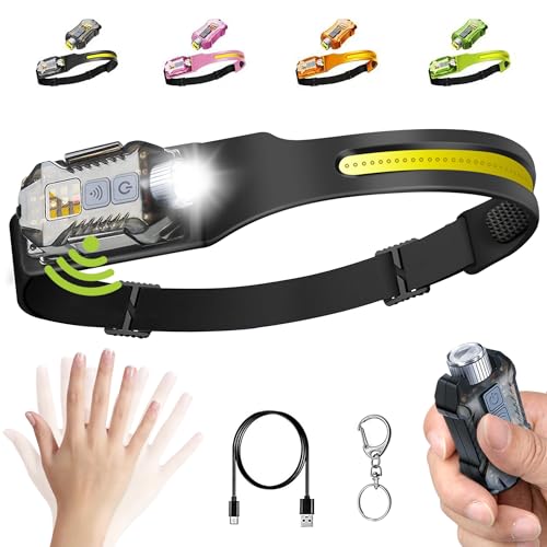 Head Lamp Led Rechargeable, 230¡Æ Wide Beam Sensing COB Headlamp Flashlight Detachable, 9 Light Modes, Hard Hat Lamp, IP65 Waterproof 400 Lumens for Camping, Hiking, Fishing, Working, Gift (Black)