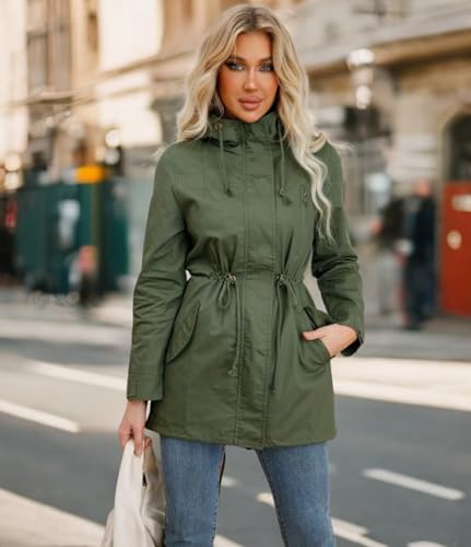 Women's Lightweight Utility Anorak Jacket with Drawstring Waist - Green, Medium