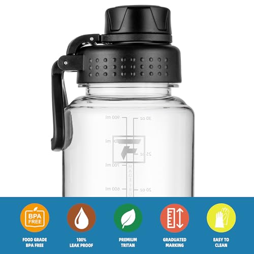 32oz Clear Plastic Water Bottle with Fast-Flow Leak-Proof Lid - Black & Clear Variation 1