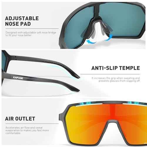 KAPVOE Polarized Cycling Glasses Men Women Sports Sunglasses Mountain Bike Baseball MTB Running Fishing Golf Driving - K335