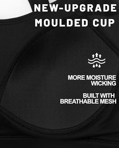 Running Girl High Support Sports Bra for Women - Molded Cup Racerback Workout & Yoga, Black, Large