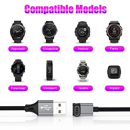 AGVEE 2 Pack 3.3ft Charger Cable for Garmin Watch, L-Shape Braided Charging Cord for Fenix, Forerunner, Vivoactive, Instinct, Venu, Tactix, Approach, D2, Quatix Series, Dark Gray