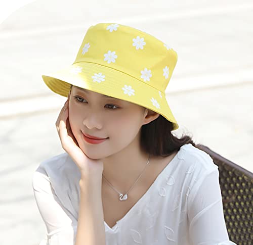 XYIYI Flower Yellow Bucket Hat Beach Fisherman Hats for Women, Reversible Double-Side-Wear