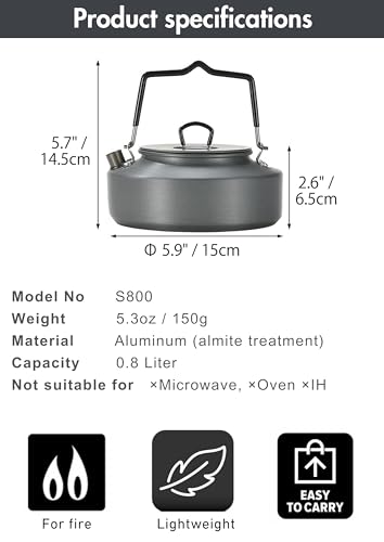 Camping Moon 0.8L Hard Anodized Aluminum Camping Kettle - Portable Cookware