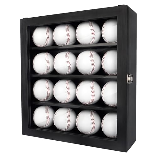 Baseball Display Case for 16 Balls Wall Mount with Lock and UV Glass