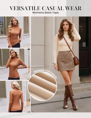 Ekouaer 3 Pack Women's Turtleneck Tops - Large Brown Caramel Army Green