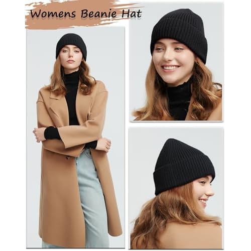 Wool Beanie for Men Women, Seamless Knit Cuffed Warm Winter Hats Fisherman Beanies Womens Ski Hat Skull Cap Unisex
