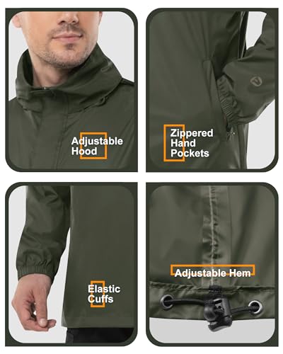 Men's Waterproof Rain Jacket - Lightweight Packable Outdoor Venturers Medium Green