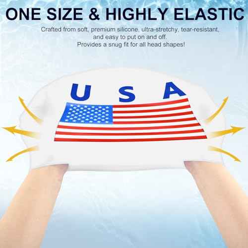 USA Silicone Swim Cap Unisex Adult Waterproof Swimming Hat Non Slip Pool Hat Elastic Silicone Cap for Long and Short Hair