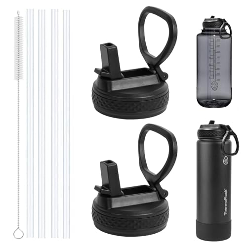 2Pack Straw Lid Compatible with ThermoFlask 18OZ/24OZ/32OZ/40OZ/64OZ Water Bottle, Replacement Lid Fits Nalgene wide mouth bottle, Leak Proof and Spill Proof, Easy to Carry