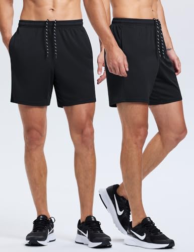 Men's Athletic Shorts 3 Pack - Medium Black Quick Dry Workout Gym Shorts