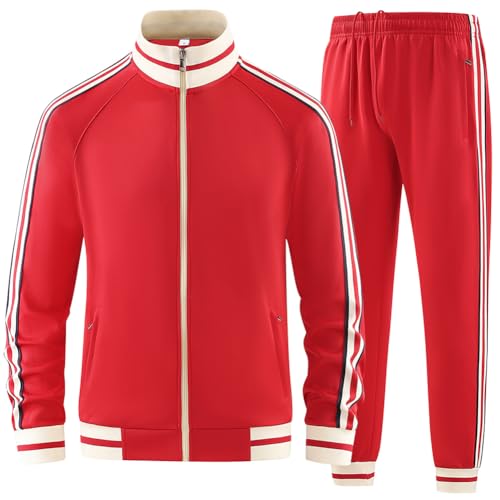 Men's 2-Piece Tracksuit Set Red Large Sportswear Jogging Outfit