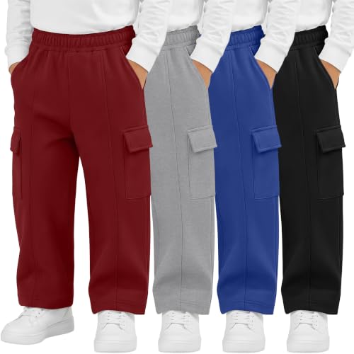 Toddler Boys' Cargo Sweatpants 4 Pack with Pockets - Size 2T, Red Gray Blue